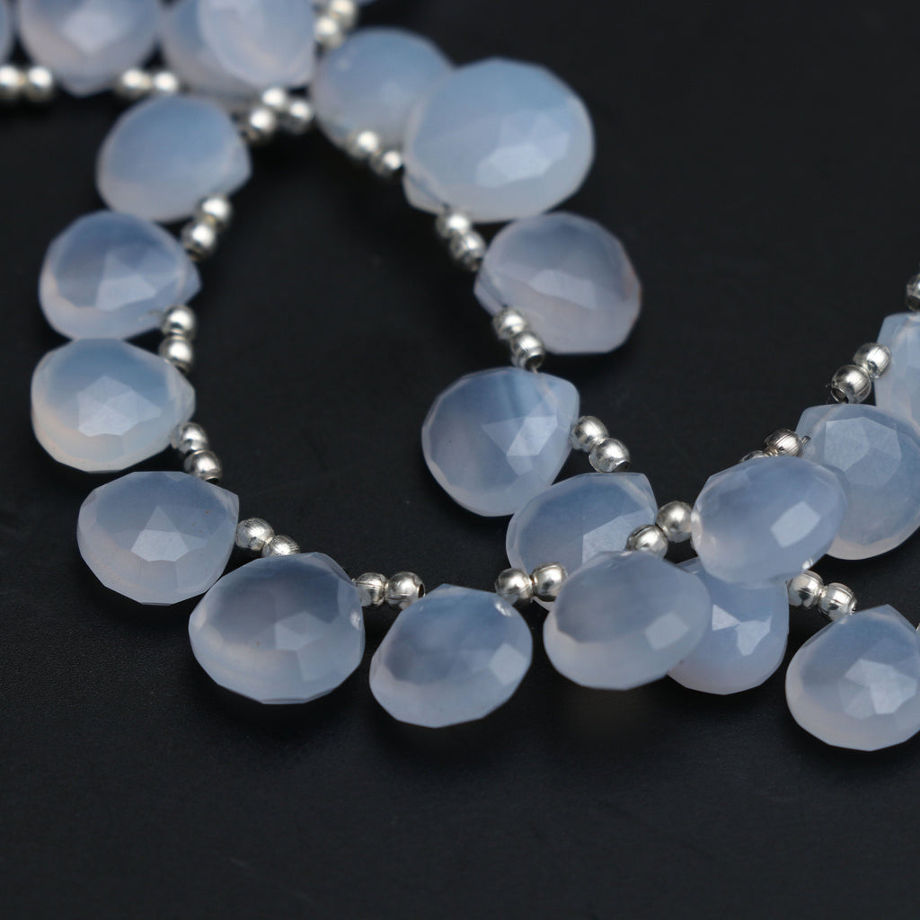 Blue Chalcedony Faceted Heart Beads - 7x7 mm to 12x12 mm - Blue Chalcedony - Gem Quality , 8 Inch/ 20 Cm Full Strand, Price Per Strand - National Facets, Gemstone Manufacturer, Natural Gemstones, Gemstone Beads