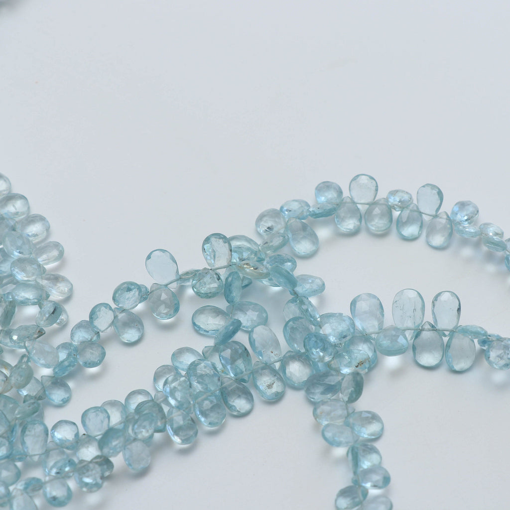 Natural Aquamarine Smooth Pear Beads, Aquamarine Smooth- 5x6.5 mm to 7x10 mm-Aquamarine Pear-Gem Quality,8 Inch Full Strand,Price Per Strand - National Facets, Gemstone Manufacturer, Natural Gemstones, Gemstone Beads