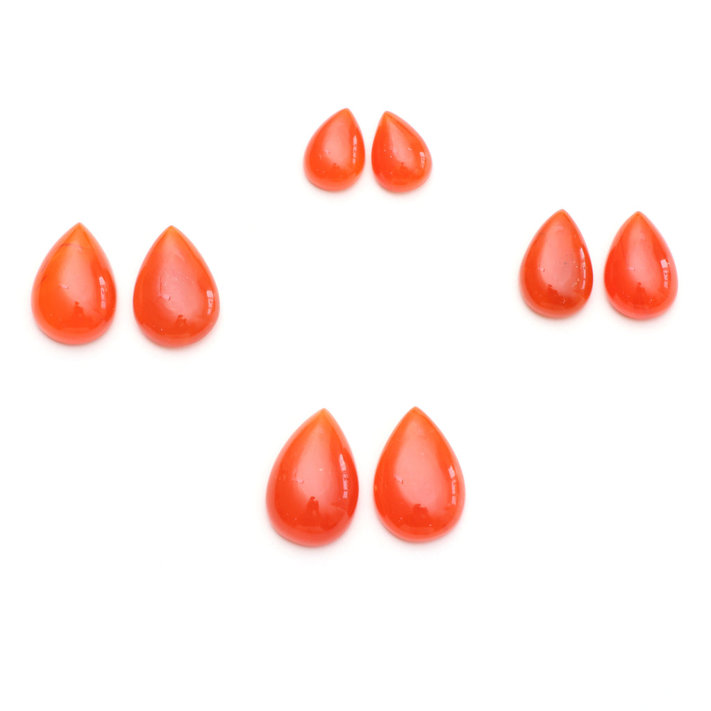 AAA Quality Natural Carnelian Smooth Pear Cabochon Gemstone | 10x14 mm to 15x22 mm | Gemstone Cabochon | Set of 8 Pieces - National Facets, Gemstone Manufacturer, Natural Gemstones, Gemstone Beads