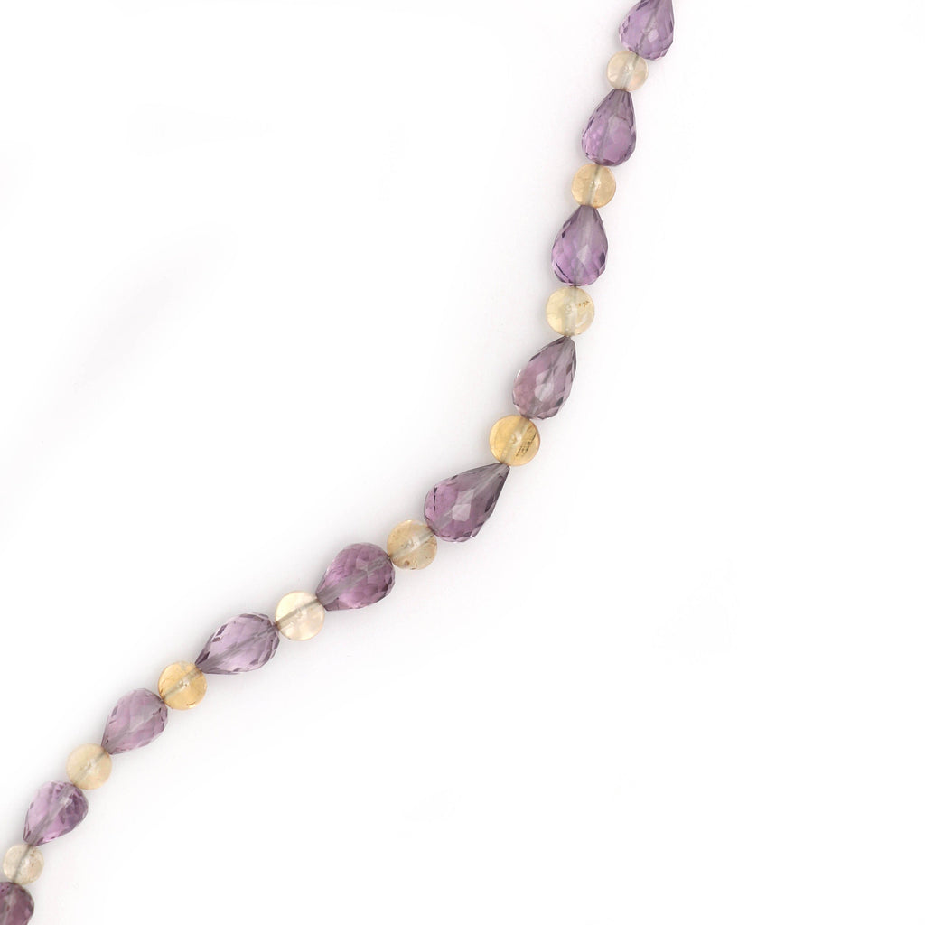 Amethyst+Citrine Faceted Tear Drops Straight Drill & Balls, Citrine Round, Amethyst Drops - 4 MM to 12x8 mm 8 Inch/16 Inch, Price Per Strand - National Facets, Gemstone Manufacturer, Natural Gemstones, Gemstone Beads