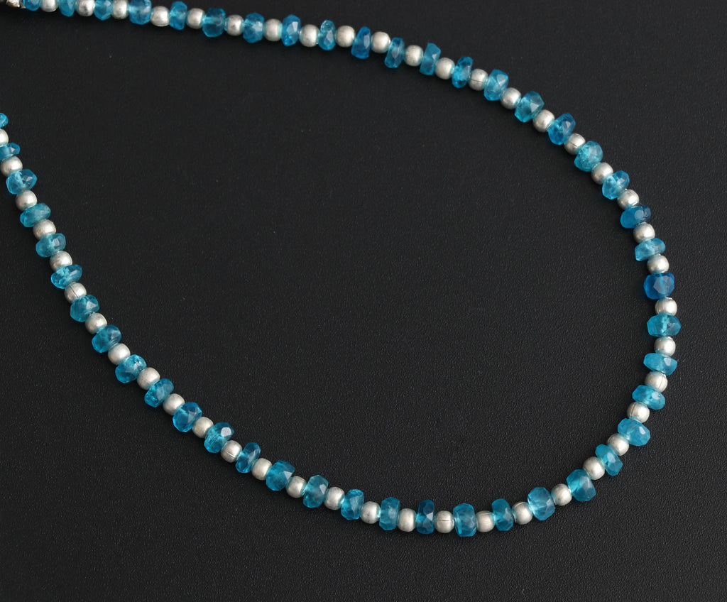 Neon Apatite Faceted Roundel Beads With Metal Balls - 3 mm to 4 mm - Neon Apatite Beads - Gem Quality , 8 Inch Full Strand, Price Per Strand - National Facets, Gemstone Manufacturer, Natural Gemstones, Gemstone Beads