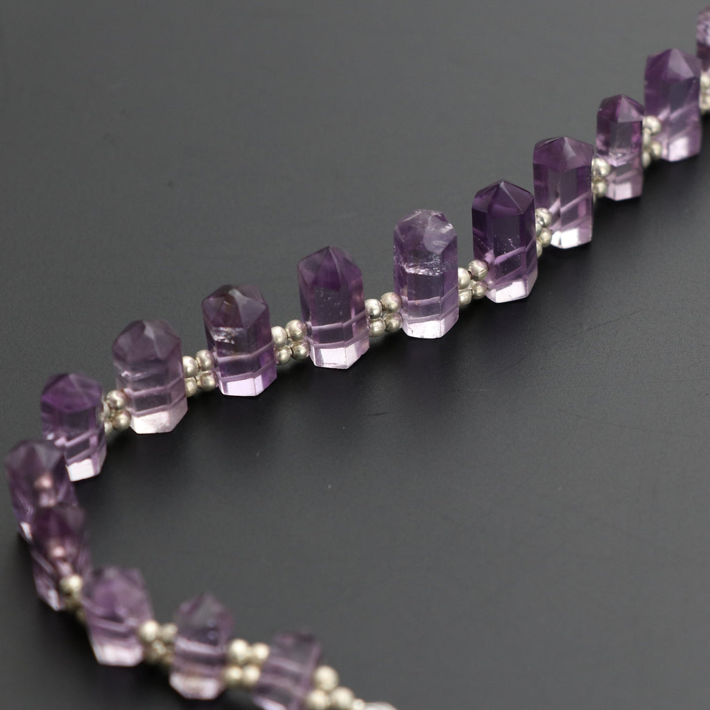 Amethyst Faceted Cut Gemstone Bullet Beads, 5x9 mm to 6x16 mm, Amethyst Bullet Point, Amethyst Cut, 8 Inch, Price Per Strand - National Facets, Gemstone Manufacturer, Natural Gemstones, Gemstone Beads