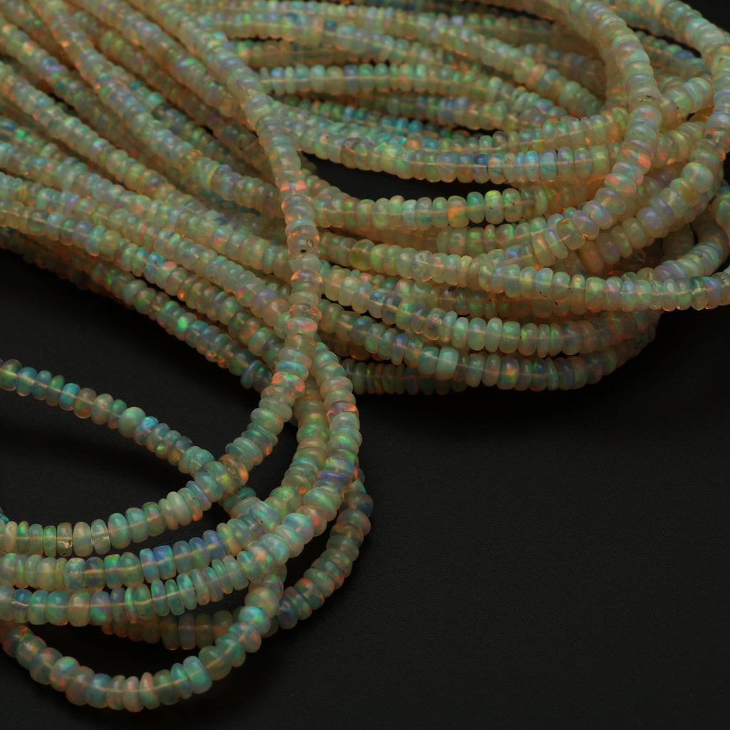 Natural Ethiopian Opal Smooth Roundel Beads 3 mm to 4 mm, Ethiopian Opal Beads, Gem Quality , 18 Inch/ 46 Cm Full Strand, Price Per Strand - National Facets, Gemstone Manufacturer, Natural Gemstones, Gemstone Beads
