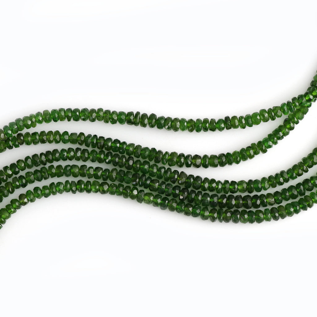 Chrome Diopside Faceted Roundel Beads, 3mm to 4mm, Chrome Diopside Gemstone, 8 Inch , Price Per Strand - National Facets, Gemstone Manufacturer, Natural Gemstones, Gemstone Beads