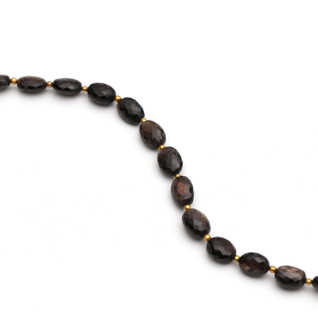 Golden Sheen Sapphire Faceted Oval Beads - 7x9 mm to 8x11 mm - Sheen Sapphire - Gem Quality , 20 Cm Full Strand, Price Per Strand - National Facets, Gemstone Manufacturer, Natural Gemstones, Gemstone Beads