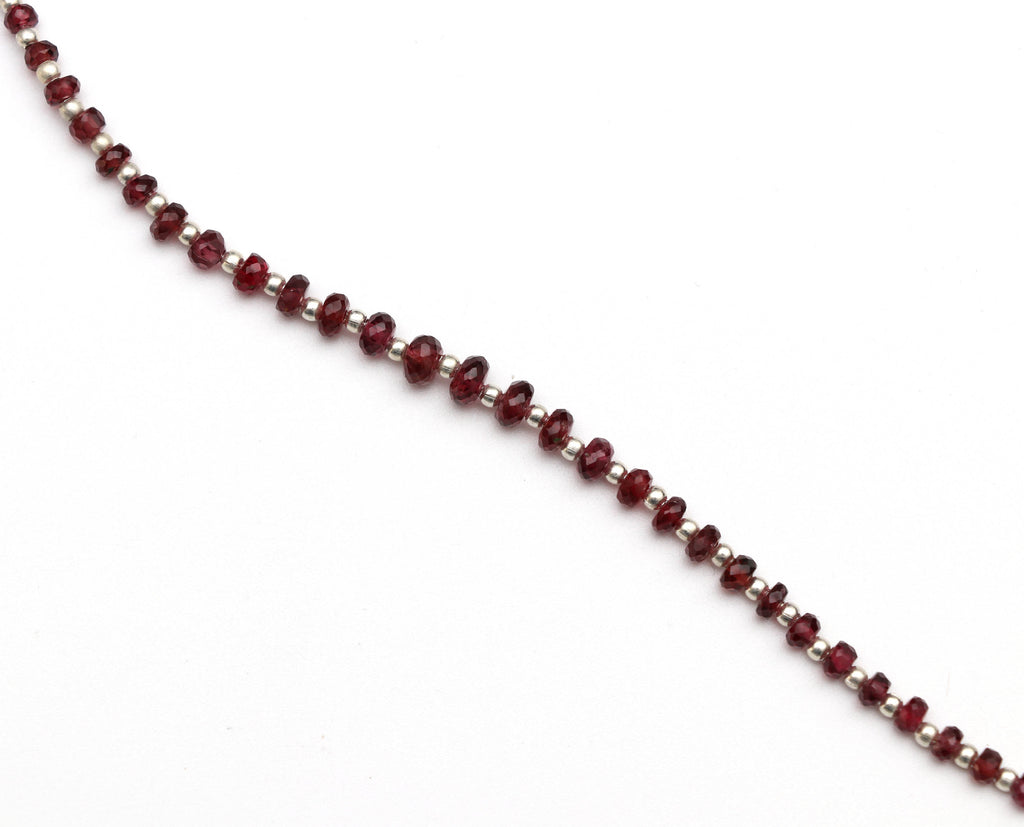 Red Spinel Faceted Roundel Beads With Metal Spacer - 3mm to 5mm - Red Spinel Beads -Gem Quality ,8 Inch/ 20 Cm Full Strand, Price Per Strand - National Facets, Gemstone Manufacturer, Natural Gemstones, Gemstone Beads