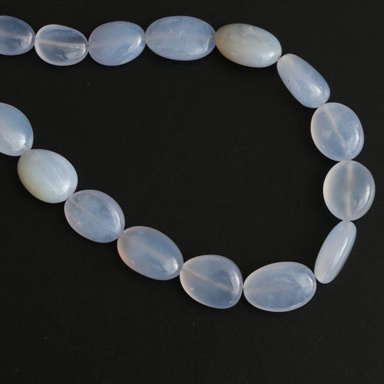 Blue Chalcedony Smooth Oval Beads - 7x10 mm to 9x12.5 mm - Blue Chalcedony Jewelry Making Beads, 8 Inch/ 20 Cm Full Strand, Price Per Strand