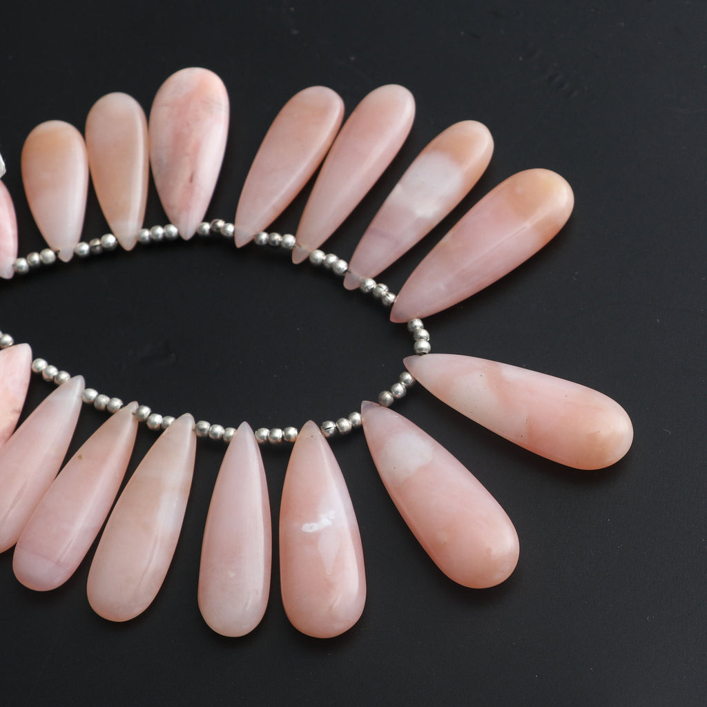 Pink Opal Pears Cabochon Beads- 8x16 mm to 12x31 mm - Pink Opal Cabs - Gem Quality , 20 Cm/ 8 Inch Full Strand, Price Per Strand - National Facets, Gemstone Manufacturer, Natural Gemstones, Gemstone Beads