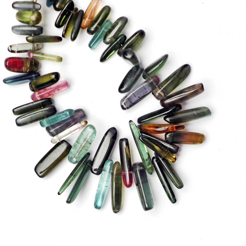 Multi Tourmaline Smooth Long Nuggets -3x7 mm to 3x15 mm - Multi Tourmaline Long Nuggets - Gem Quality , 5 Inch Full Strand, Price Per Strand - National Facets, Gemstone Manufacturer, Natural Gemstones, Gemstone Beads