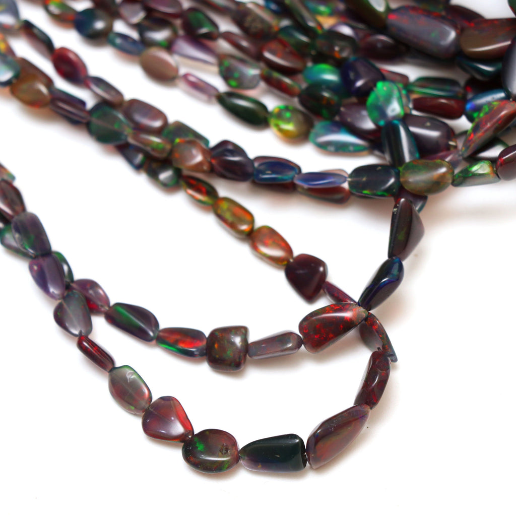 Natural Black Ethiopian Opal Smooth Nuggets Beads | 4x4.5 mm to 6.5x11 mm | 8 Inches/ 18 Inches Full Strand | Price Per Strand - National Facets, Gemstone Manufacturer, Natural Gemstones, Gemstone Beads