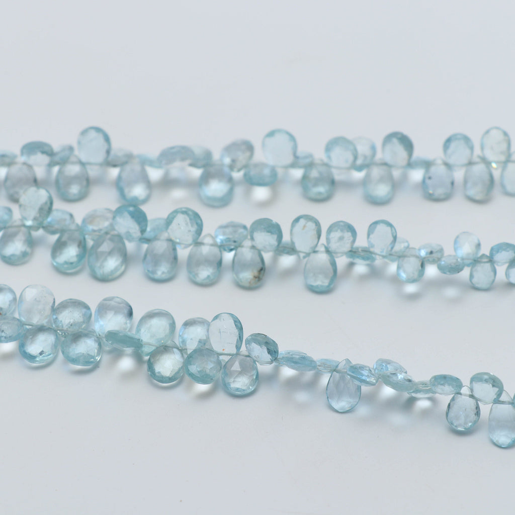 Natural Aquamarine Smooth Pear Beads, Aquamarine Smooth- 5x6.5 mm to 7x10 mm-Aquamarine Pear-Gem Quality,8 Inch Full Strand,Price Per Strand - National Facets, Gemstone Manufacturer, Natural Gemstones, Gemstone Beads