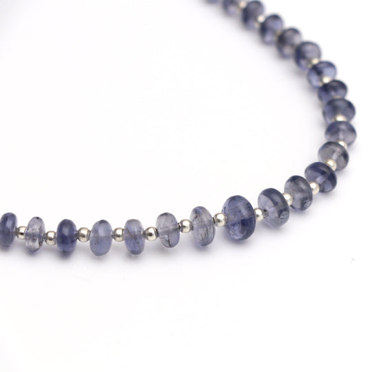 Iolite Smooth Roundel Beads With Metal Spacer Balls - 5 mm to 7 mm - Iolite Jewelry Making Beads, 8 Inch/ 20 Cm Full Strand, Price Per Strand