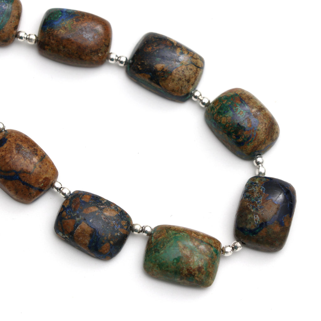 Azurite Malachite Smooth Rectangle Cushion Beads - 12x16 mm- Azurite Malachite- Gem Quality , 15/ 18 Cm, Full Strand, Price Per Strand - National Facets, Gemstone Manufacturer, Natural Gemstones, Gemstone Beads