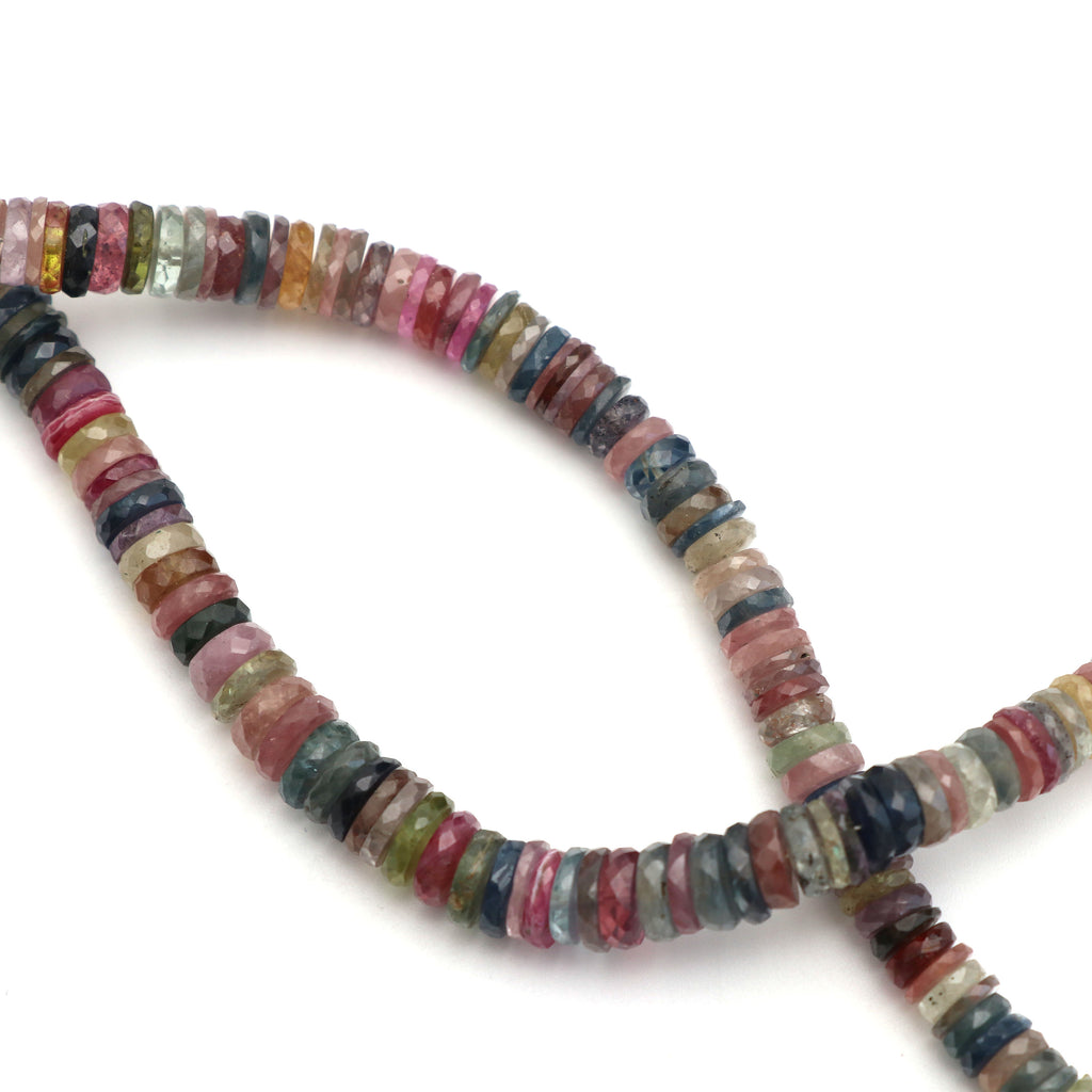 Natural Multi Sapphire Faceted Tyre Beads, 5 MM to 6 MM, Multi Sapphire Button , 8 Inch ,Price Per Strand - National Facets, Gemstone Manufacturer, Natural Gemstones, Gemstone Beads