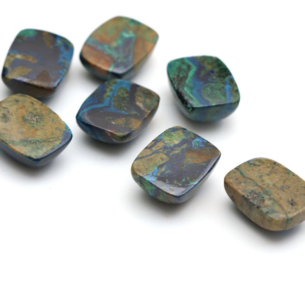 Natural Azurite Malachite Smooth Rectangle Cabochon / Azurite Malachite Loose Gemstone - 16x12 mm - Malachite Cabochon - National Facets, Gemstone Manufacturer, Natural Gemstones, Gemstone Beads
