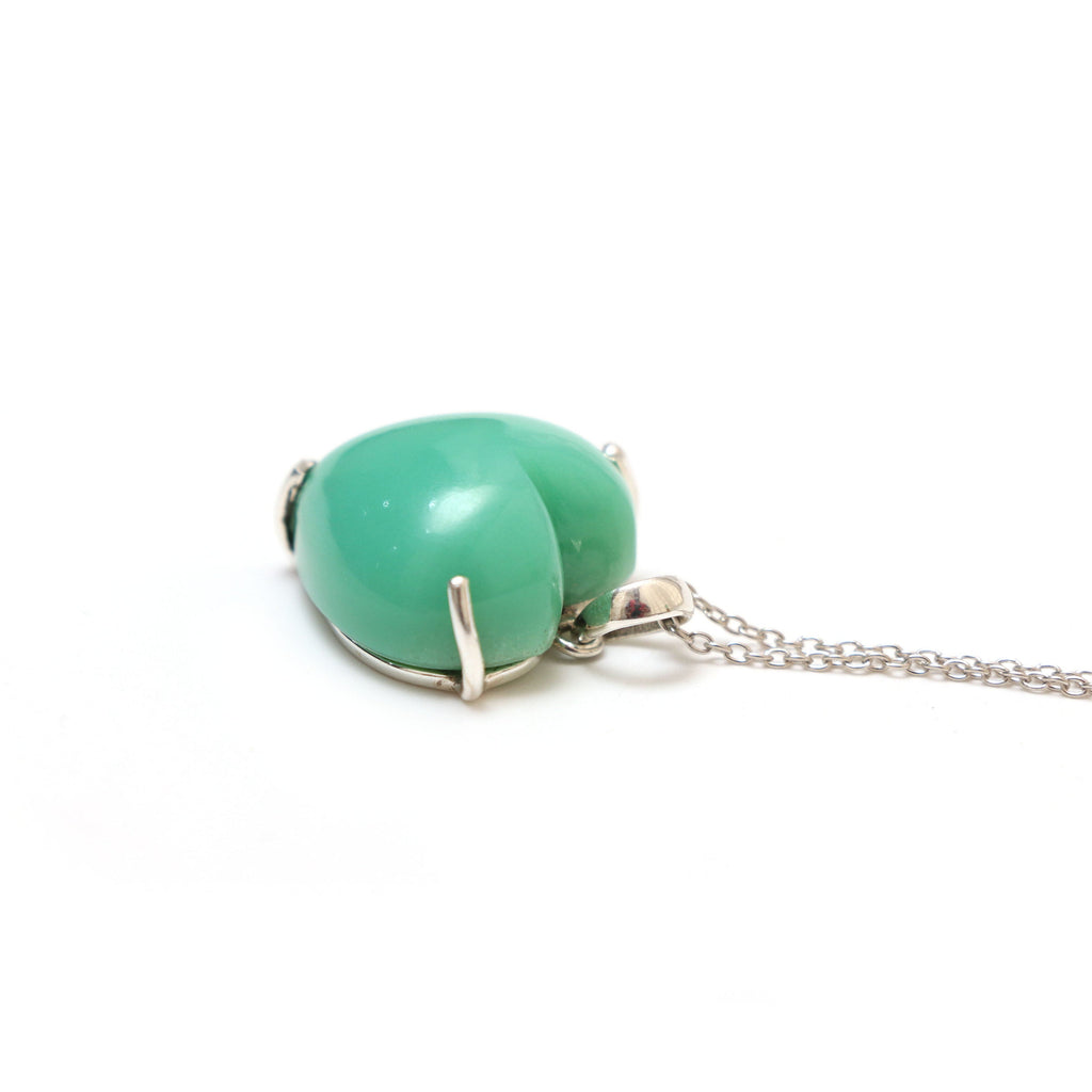 Chrysoprase Smooth Heart Gemstone Prong Pendant | 925 Sterling Silver Plated | Gift For Mom | Price Per Pendant - National Facets, Gemstone Manufacturer, Natural Gemstones, Gemstone Beads