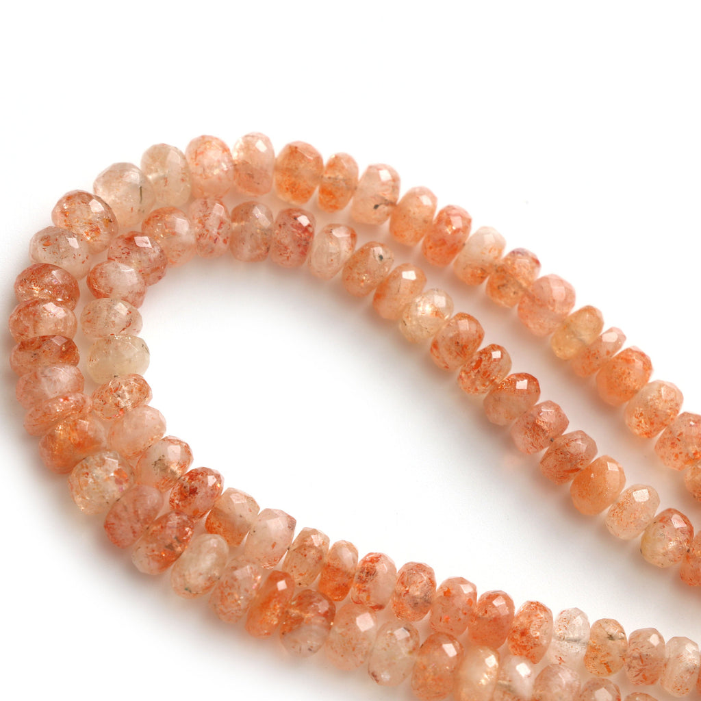 Sunstone Faceted Roundel Beads - 6 mm to 6.5 mm -Sunstone Faceted Beads - Gem Quality , 8Inch / 16 Inch Full Strand, Price Per Strand - National Facets, Gemstone Manufacturer, Natural Gemstones, Gemstone Beads