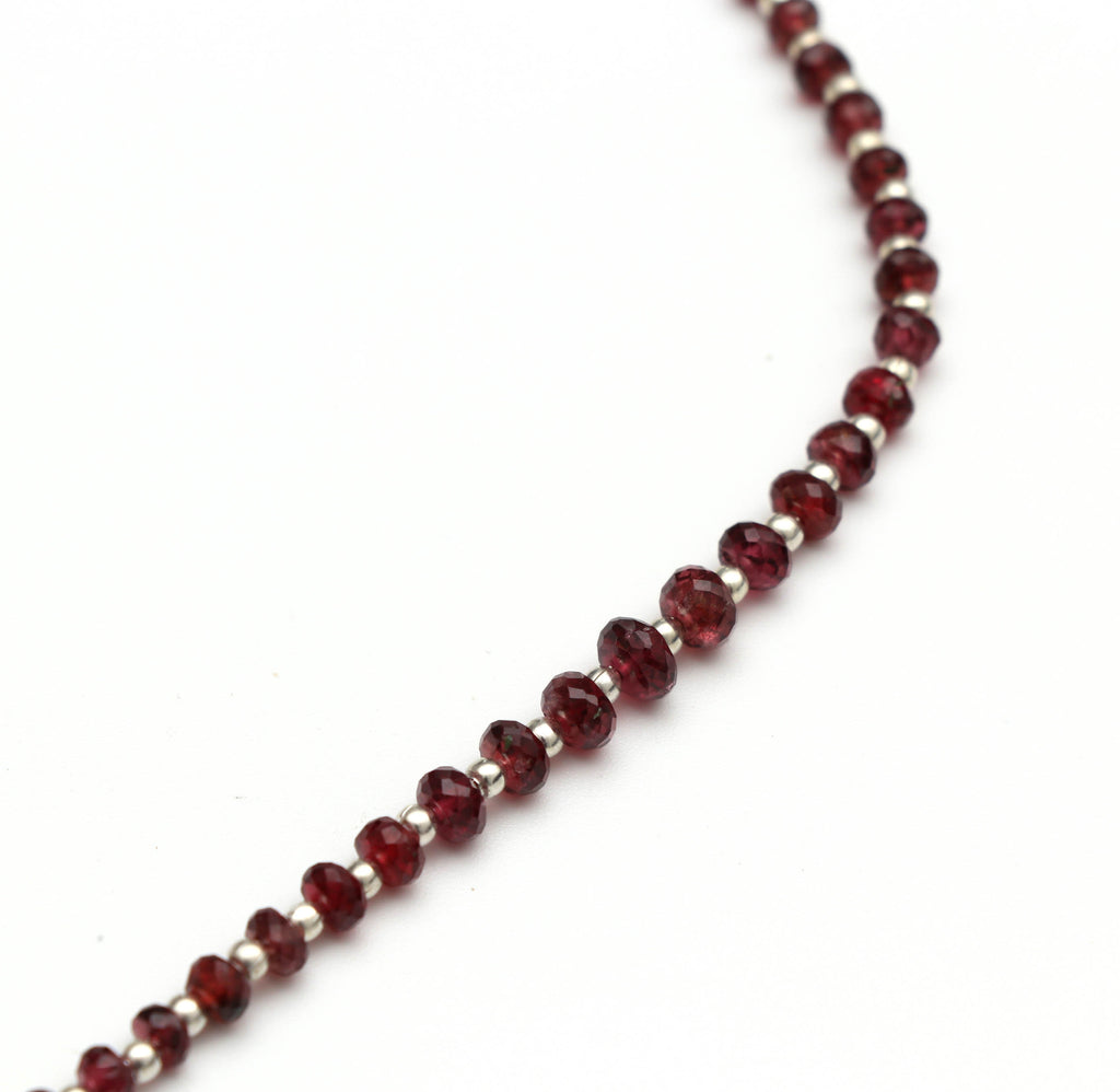 Red Spinel Faceted Roundel Beads With Metal Spacer - 3mm to 5mm - Red Spinel Beads -Gem Quality ,8 Inch/ 20 Cm Full Strand, Price Per Strand - National Facets, Gemstone Manufacturer, Natural Gemstones, Gemstone Beads