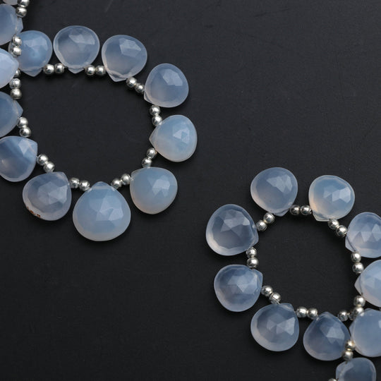 Blue Chalcedony Faceted Heart Beads - 7x7 mm to 12x12 mm - Blue Chalcedony Jewelry Making Beads, 8 Inch/ 20 Cm Full Strand, Price Per Strand
