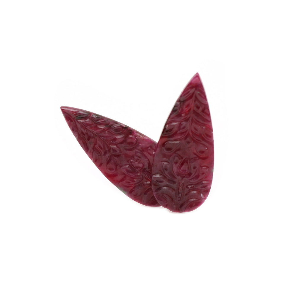 Natural Ruby Carving Pear Shaped Loose Gemstone - 41x17x2 mm - Ruby Pear, Ruby Carving Loose Gemstone, Pair (2 Pieces) - National Facets, Gemstone Manufacturer, Natural Gemstones, Gemstone Beads