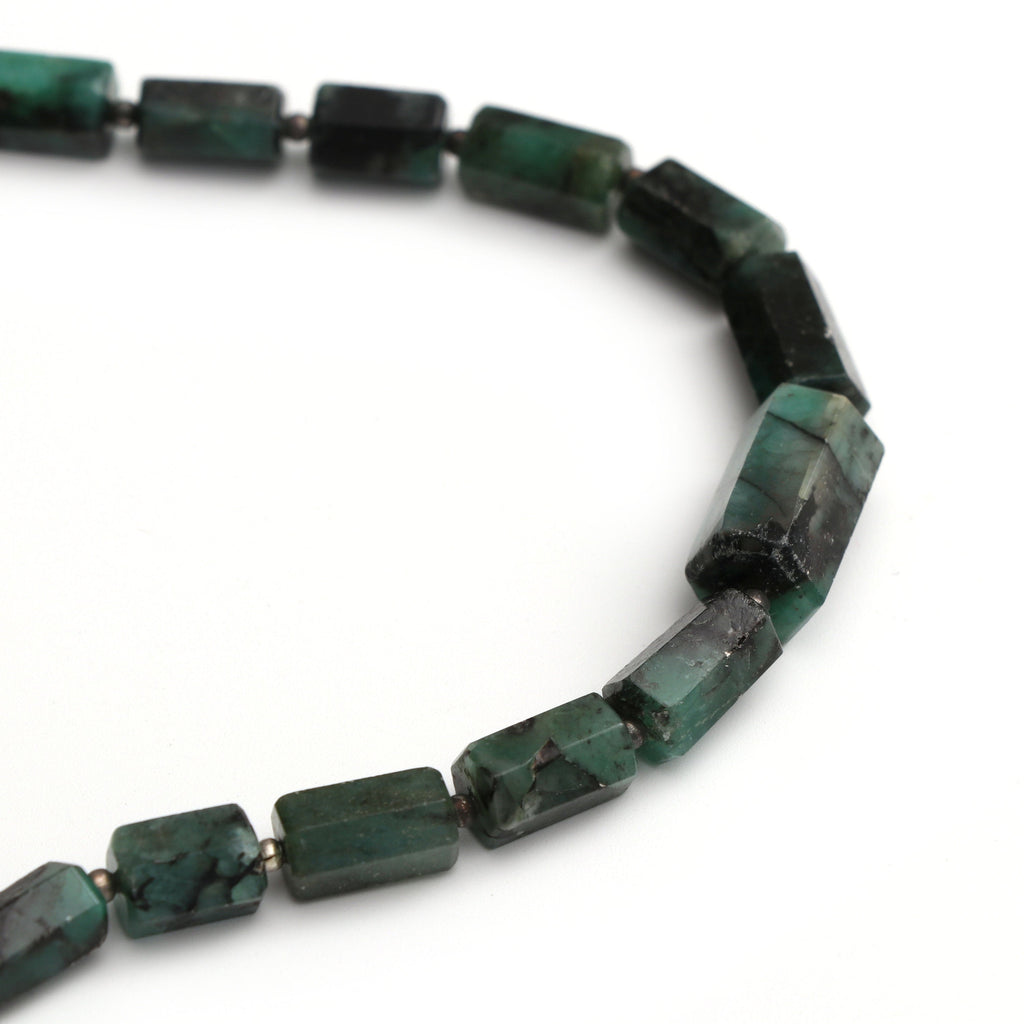 Emerald Faceted Cylinder Beads - 5x10 mm to 8x13 mm - Emerald Beads - Gem Quality , 8 Inch/ 20 Cm Full Strand, Price Per Strand - National Facets, Gemstone Manufacturer, Natural Gemstones, Gemstone Beads