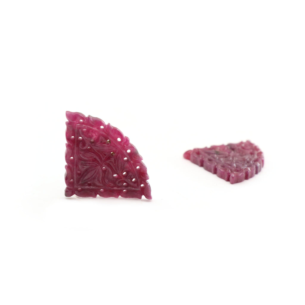 Natural Ruby Carving Quadrant Shaped Loose Gemstone - 34x24x2 mm - Ruby Quadrant , Ruby Carving Loose Gemstone, Pair (2 Pieces) - National Facets, Gemstone Manufacturer, Natural Gemstones, Gemstone Beads