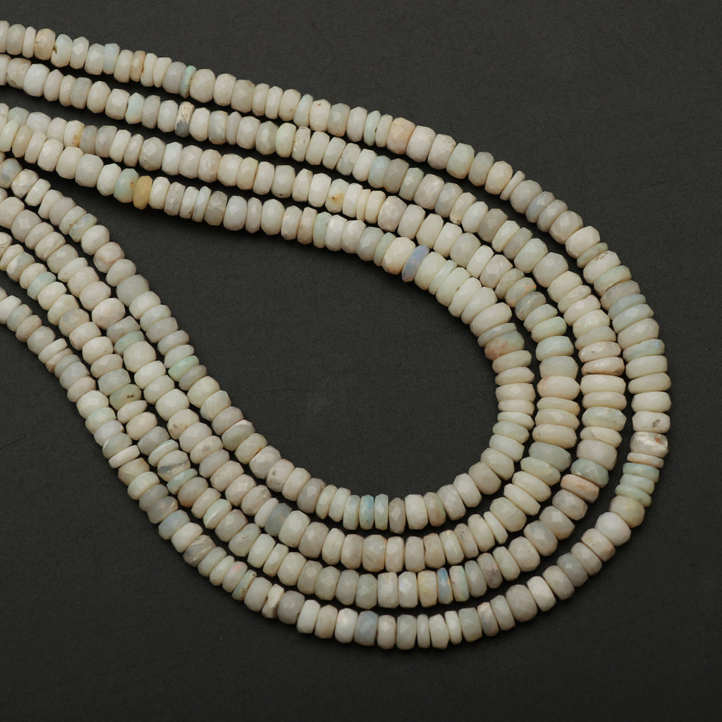 Milky Australian Opal Faceted Rondelle Beads | 3.5 mm to 6 mm | Milky Australian Opal Beads | 8 Inch/18 Inch | Price Per Strand - National Facets, Gemstone Manufacturer, Natural Gemstones, Gemstone Beads
