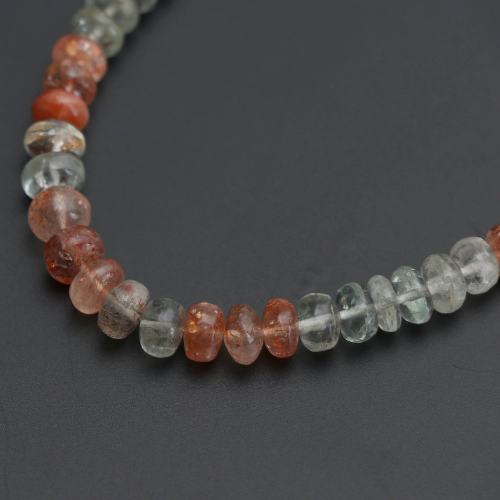 Sunstone Smooth Beads, Sunstone Rondelle Beads, Green Red sunstone - 5 mm to 6.5 mm - Sunstone Beads- Gem Quality , 8 Inch, Price Per Strand - National Facets, Gemstone Manufacturer, Natural Gemstones, Gemstone Beads