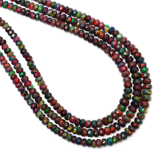 Natural Black Ethiopian Opal Smooth Rondelle Beads | 4 mm to 5.5 mm | Opal Jewelry Making Beads | 18 Inches Full Strand | Price Per Strand