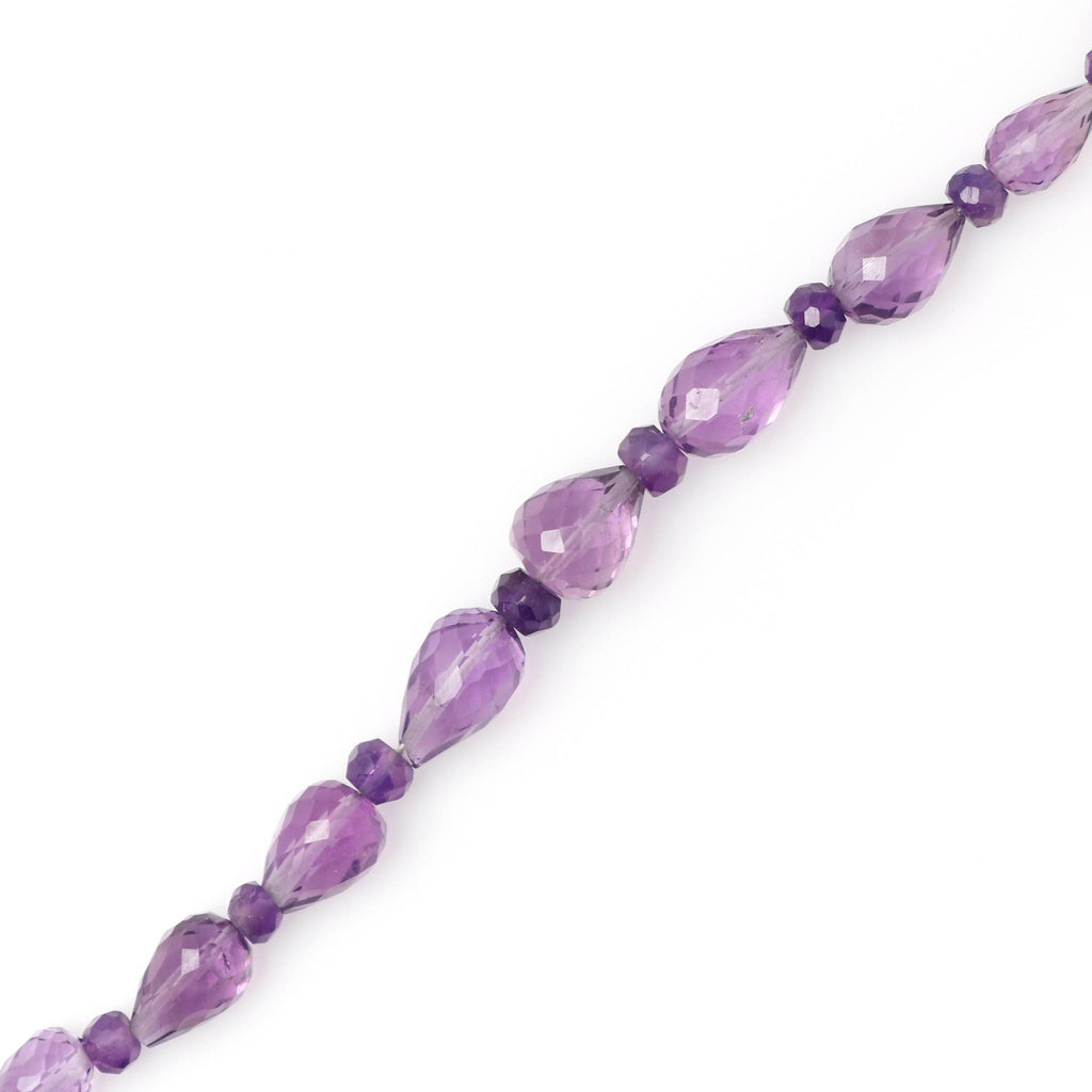 Amethyst Briolette Tear Drop Straight Drill & Beads, Amethyst Faceted Beads, Faceted Drops, 3 mm to 12x7 mm 8 Inch, Price Per Strand - National Facets, Gemstone Manufacturer, Natural Gemstones, Gemstone Beads