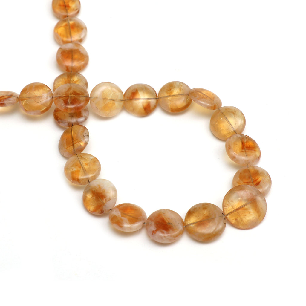 Citrine Smooth Coin Beads, bi color citrine, 9 mm to 14.5 mm - Citrine Coin Gemstone , 8 Inch/16 Inch/18 Inch, Price Per Strand - National Facets, Gemstone Manufacturer, Natural Gemstones, Gemstone Beads
