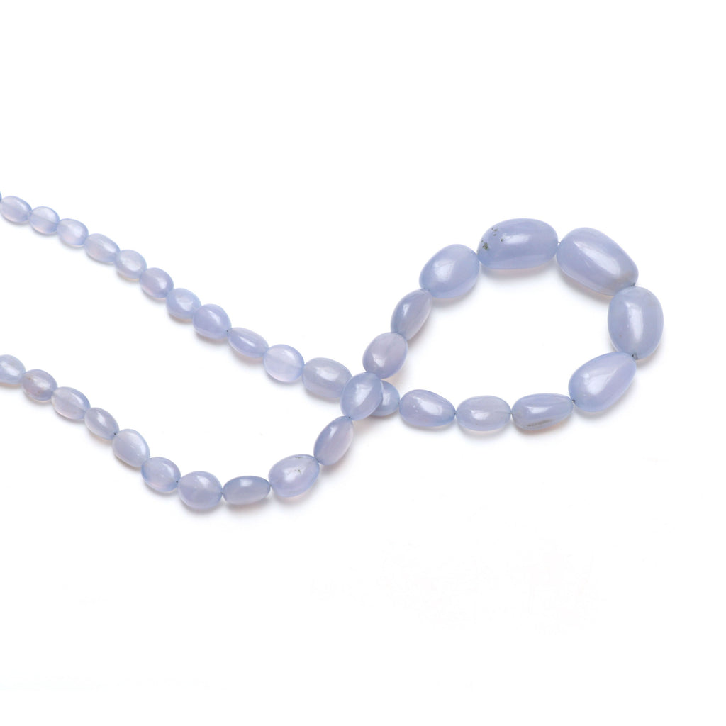 Blue Chalcedony Smooth Tumble Beads - 5x7 mm to 14.5x23 mm - Blue Chalcedony Tumble - Gem Quality , 18 Inch Full Strand, Price Per Strand - National Facets, Gemstone Manufacturer, Natural Gemstones, Gemstone Beads