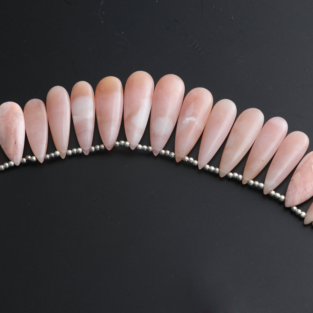 Pink Opal Pears Cabochon Beads- 8x16 mm to 12x31 mm - Pink Opal Cabs - Gem Quality , 20 Cm/ 8 Inch Full Strand, Price Per Strand - National Facets, Gemstone Manufacturer, Natural Gemstones, Gemstone Beads