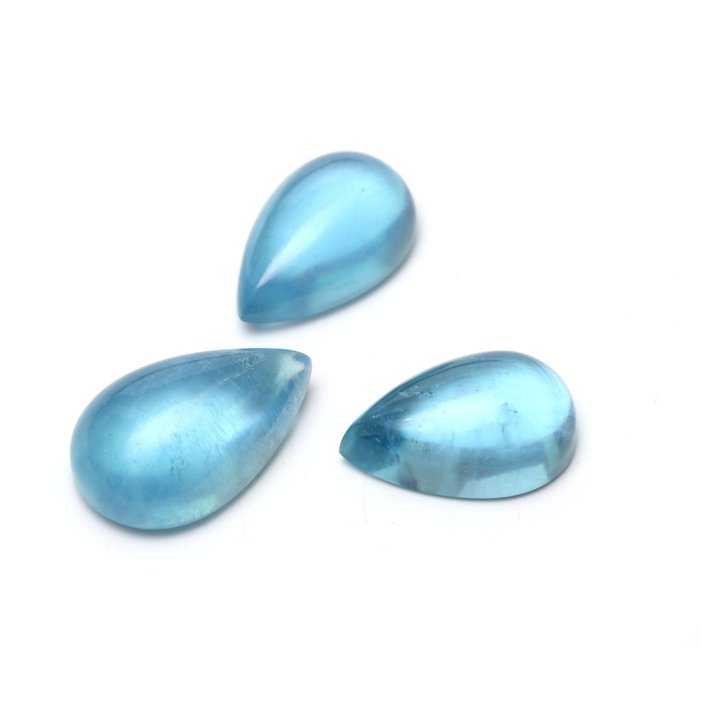 AAA Quality Natural Aquamarine Smooth Pear Cabochon Gemstone | 14x21 mm to 15x24 mm | Gemstone Cabochon | Set of 3 Pieces - National Facets, Gemstone Manufacturer, Natural Gemstones, Gemstone Beads