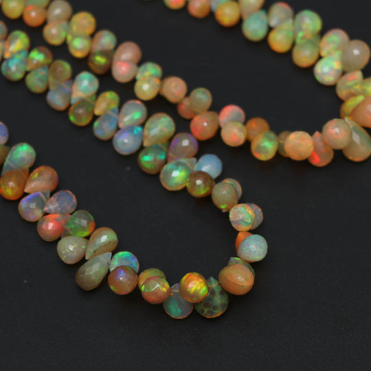 Golden Ethiopian Opal Smooth Drops, Natural Ethiopian Opal Briolette, Ethiopian Opal Tear Drops 3x6mm To 6x10mm,16 Inches Strand