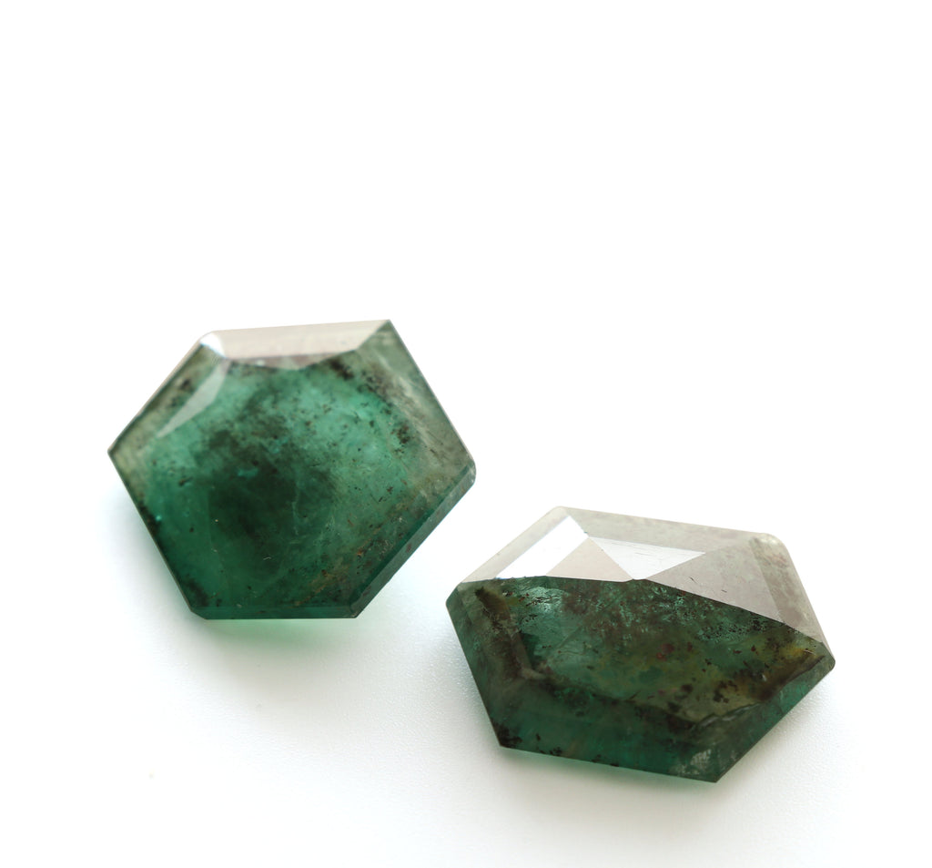 Natural Emerald Faceted Hexagon, Loose Gemstone, 19x24.5 mm, Emerald Faceted Gemstone, Pair (2 Pcs) - National Facets, Gemstone Manufacturer, Natural Gemstones, Gemstone Beads