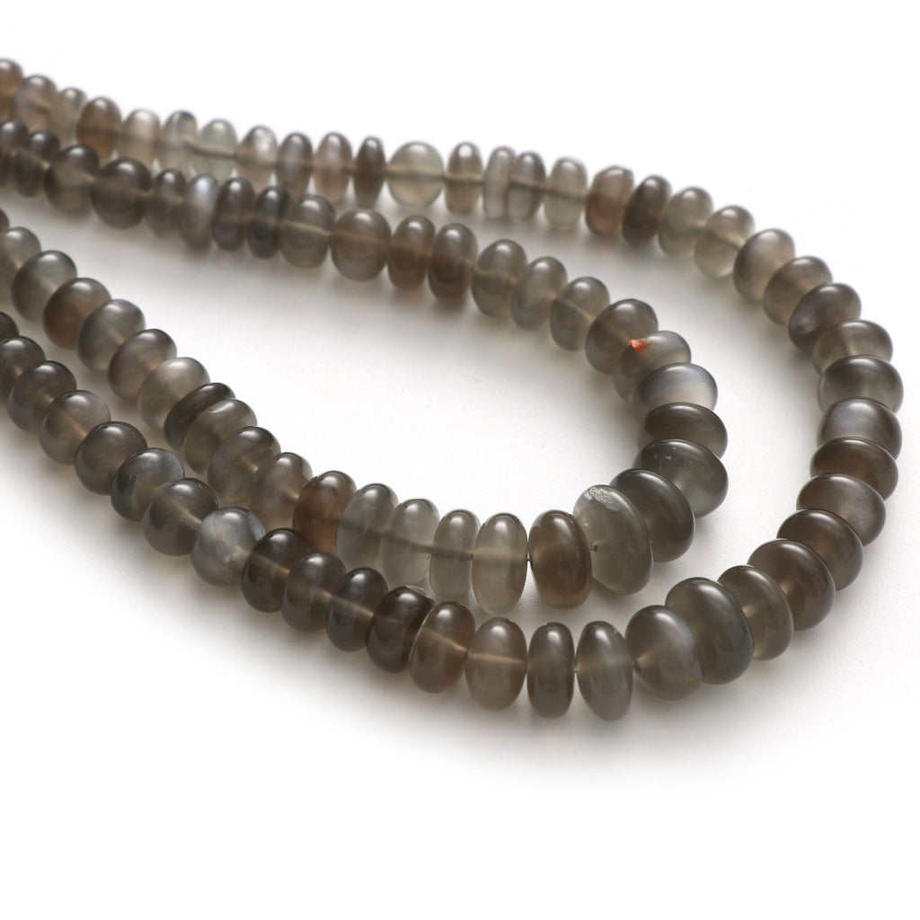 Grey Moonstone smooth Roundel Beads, 5 mm to 8.5 mm, Grey Moonstone Beads - Gem Quality , 8Inch \ 16 Inch Full Strand, Price Per Strand - National Facets, Gemstone Manufacturer, Natural Gemstones, Gemstone Beads