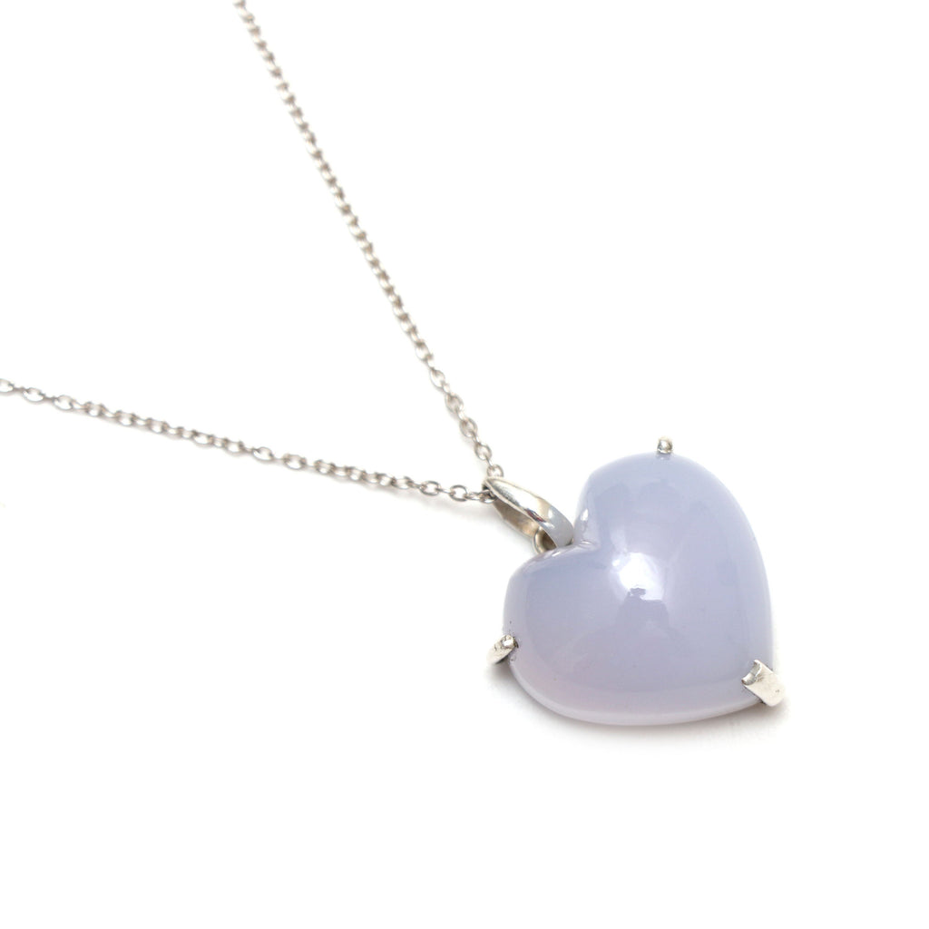 Blue Chalcedony Smooth Heart Gemstone Prong Pendant | 925 Sterling Silver Plated | Gift For Mom | Price Per Pendant - National Facets, Gemstone Manufacturer, Natural Gemstones, Gemstone Beads