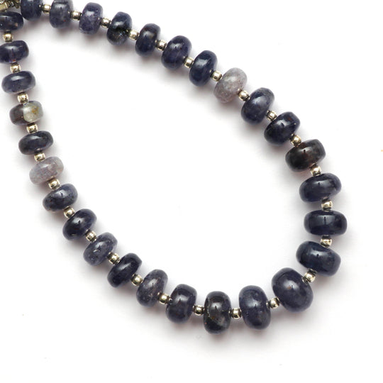 Iolite Sunstone Smooth Beads With Metal Spacer Ball- 7 mm to 10 mm- Iolite Jewelry Making Beads, 8 Inch Full Strand, Price Per Strand