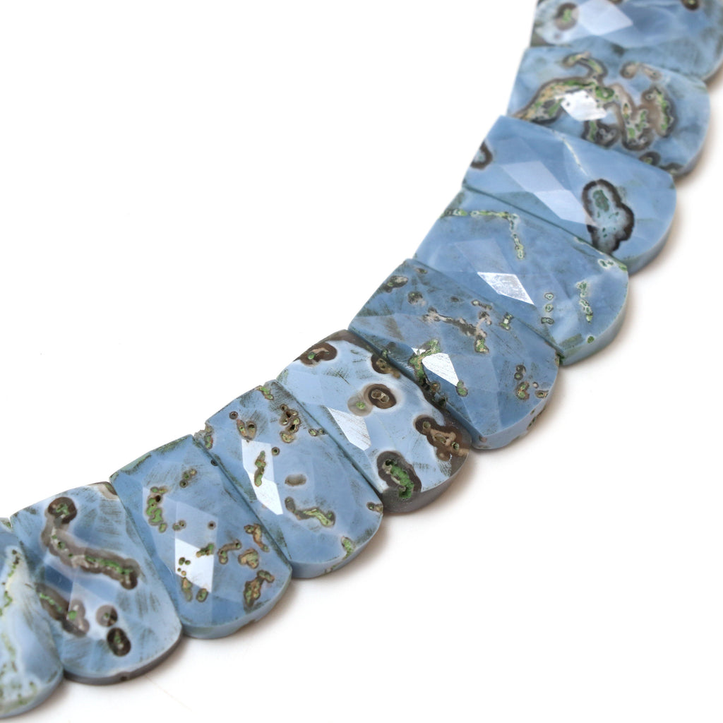 Natural Blue Opal Faceted Slice Layout Beads, 9x10 mm to 11x19.5 mm, Blue Opal Faceted Layout, 17 Inch Full Strand, Price Per Strand - National Facets, Gemstone Manufacturer, Natural Gemstones, Gemstone Beads