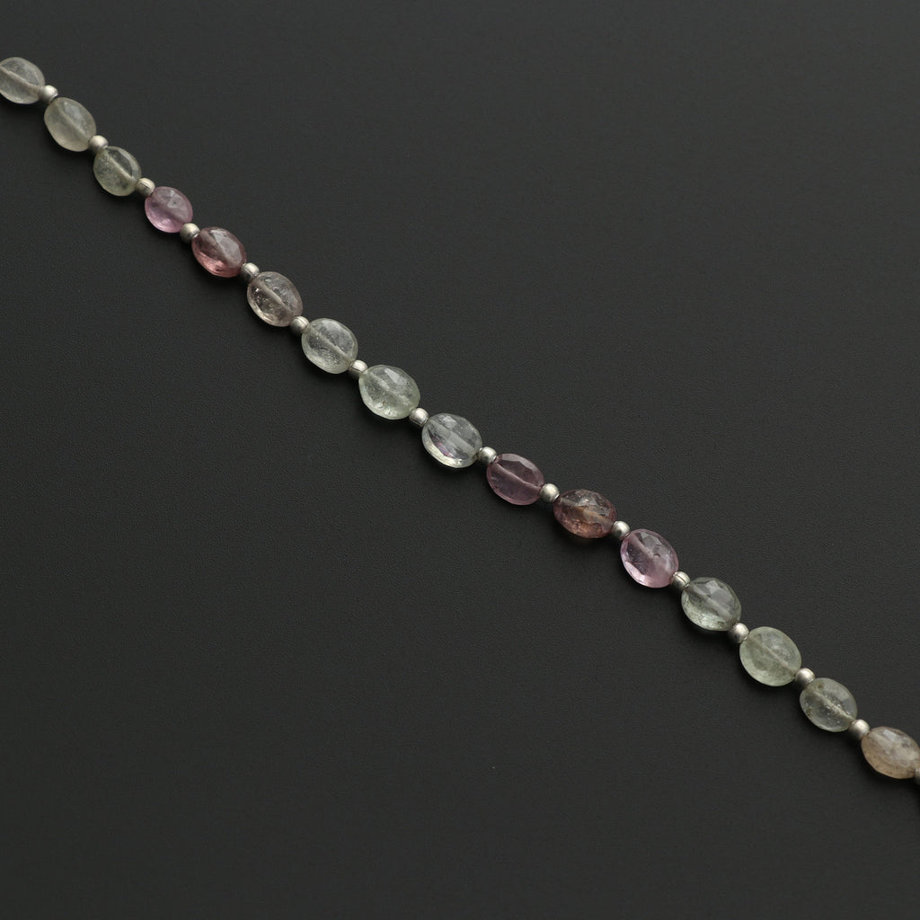 Multi Sapphire Faceted Oval Beads with Metal Spacer Balls 3x5mm to 4x7mm-Multi Sapphire Oval-Gem Quality,20 Cm Full Strand, Price Per Strand - National Facets, Gemstone Manufacturer, Natural Gemstones, Gemstone Beads