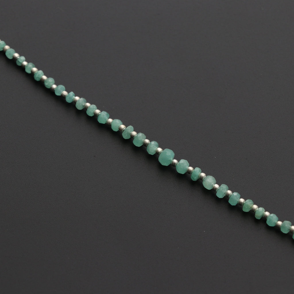 Emerald Faceted Beads with Metal Spacer Ball Beads, - 3 mm to 5 mm - Emerald - Gem Quality , 8 Inch/ 20 Cm Full Strand, Price Per Strand - National Facets, Gemstone Manufacturer, Natural Gemstones, Gemstone Beads