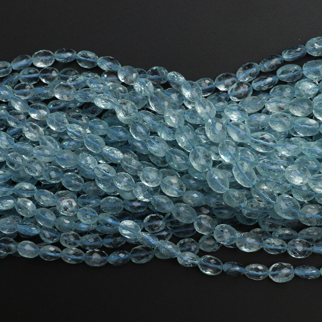 Aquamarine Faceted Oval Beads, 4.5x5.5 mm to 9x12 mm, Aquamarine Oval Beads,- Gem Quality , 18 Inch/ 46 Cm Full Strand, Price Per Strand - National Facets, Gemstone Manufacturer, Natural Gemstones, Gemstone Beads
