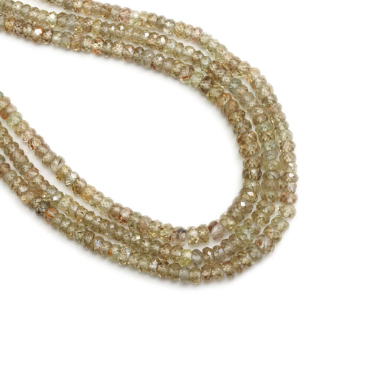 Natural Golden Zircon Faceted Roundelle Beads | 3 mm to 5 mm | Zircon Jewelry Making Beads | 18 Inch Full Strand | Price Per Strand