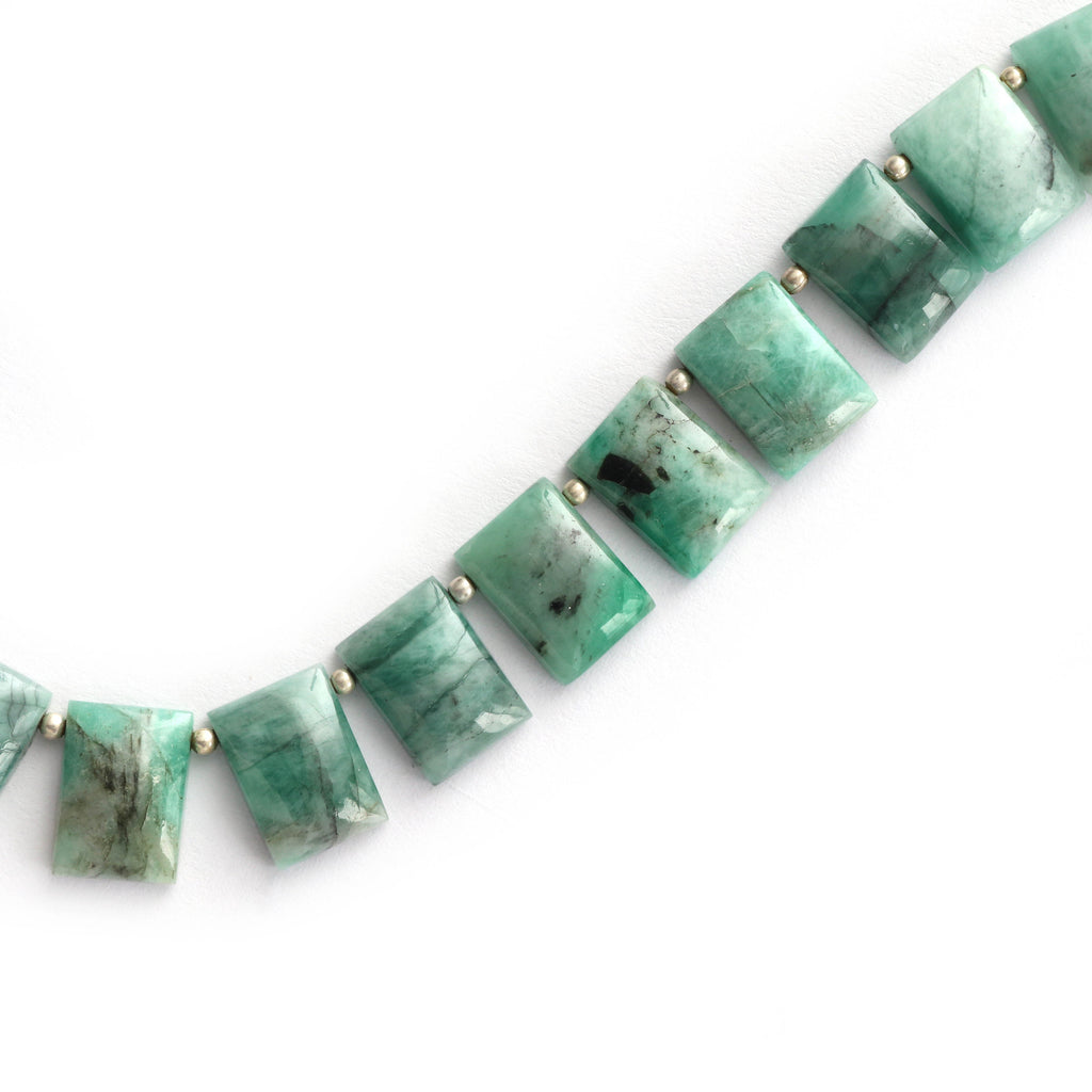Emerald Smooth Rectangle Cushion With Metal Spacer Ball - 14x10 mm - Emerald - Gem Quality , 8 Inch/ 20 Cm Full Strand, Price Per Strand - National Facets, Gemstone Manufacturer, Natural Gemstones, Gemstone Beads