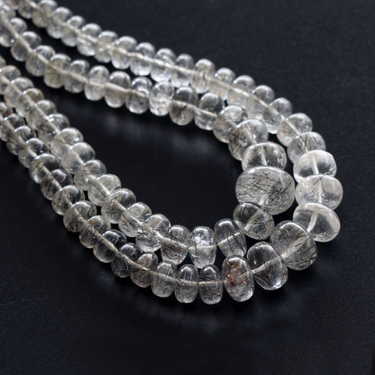 Natural Black Rutile Smooth Rondelle Beads - 4.5 to 12 mm - Smooth Black Rutile, Gem Quality, 8 Inch/ 16 Inch Full Strand, Price Per Strand