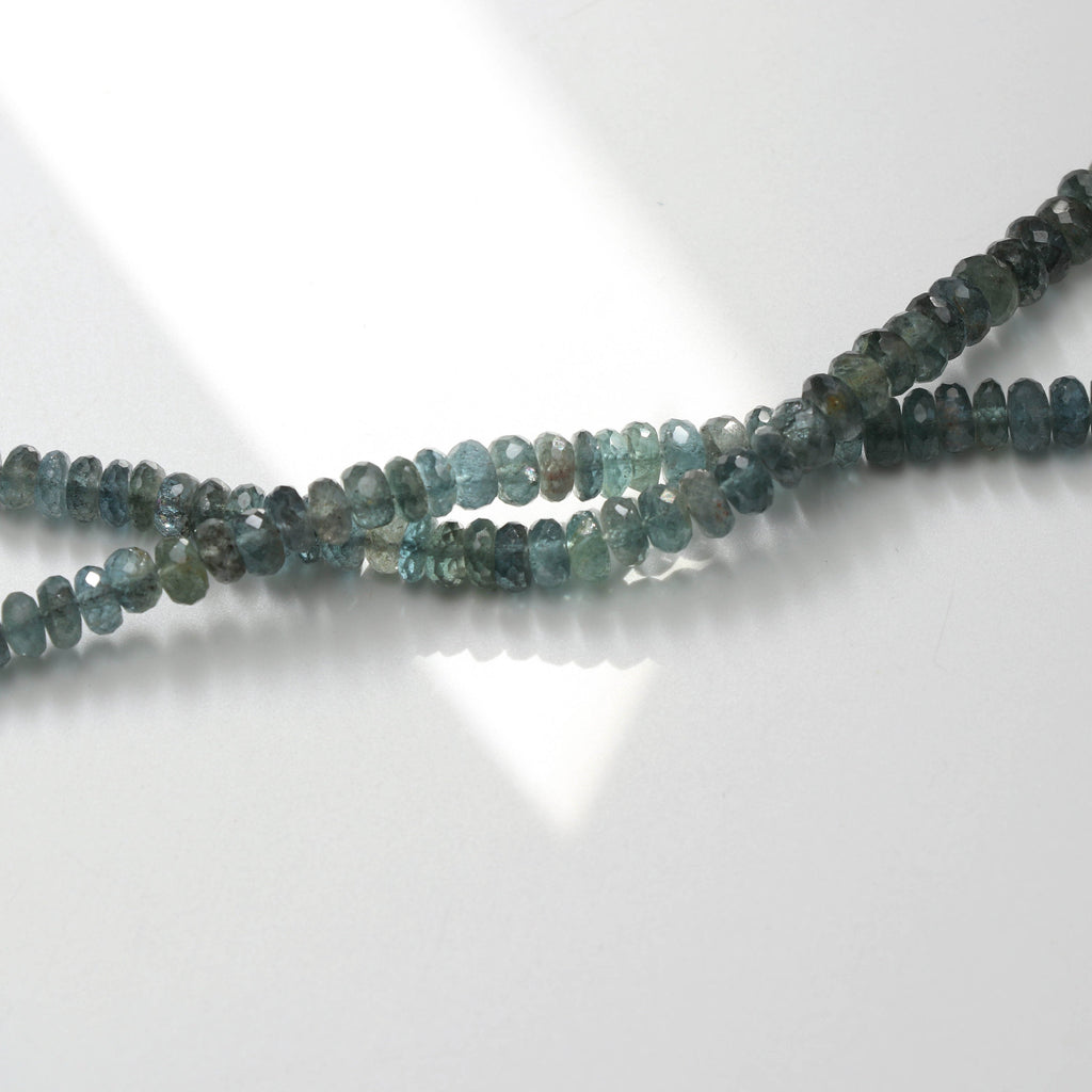 Natural Moss Aquamarine Faceted Roundel Beads, 5 mm to 7 mm - Moss Aquamarine Beads- Gem Quality,8 Inch/16 Inch/18 Inch, Price Per Strand - National Facets, Gemstone Manufacturer, Natural Gemstones, Gemstone Beads