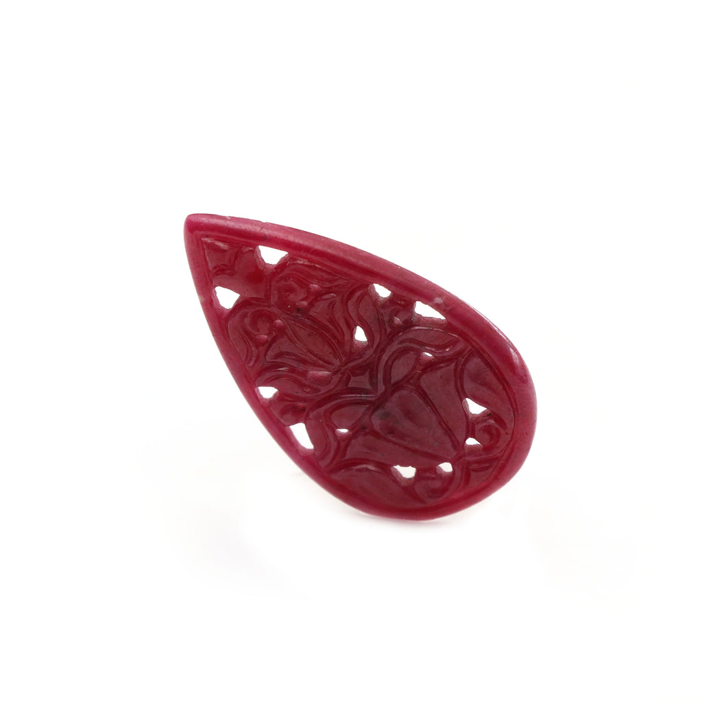 Natural Ruby Carving Pear Shaped Loose Gemstone - 37x23x2 mm - Pear Ruby, Ruby Carving Loose Gemstone, 1 Piece - National Facets, Gemstone Manufacturer, Natural Gemstones, Gemstone Beads