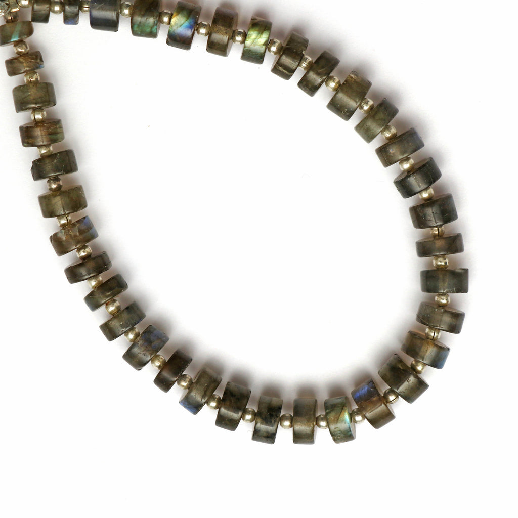 Natural Labradorite Smooth Tyre Beads , 2x6 mm to 4x7 mm, Labradorite Roundel Tyre, Gem Quality, 8 Inch Full Strand, Price Per Strand - National Facets, Gemstone Manufacturer, Natural Gemstones, Gemstone Beads