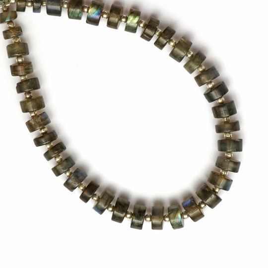 Natural Labradorite Smooth Tyre Beads , 2x6 mm to 4x7 mm, Labradorite Roundel Tyre, Gem Quality, 8 Inch Full Strand, Price Per Strand
